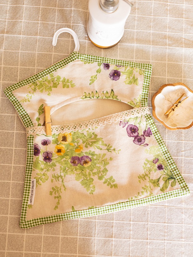 Peg Bag - Beige with vintage purple floral 
