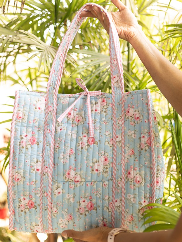 Quilted Tote Bags – Whimsical Roses (Medium size: 13