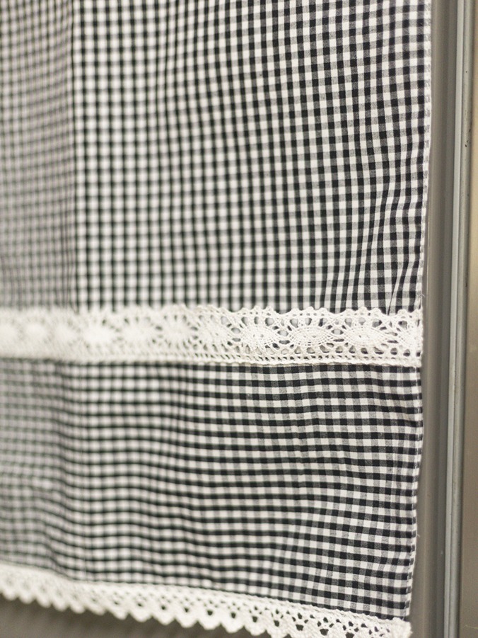 Fridge Top Cover - Classic black and white gingham and lace (Size: Large / Medium)