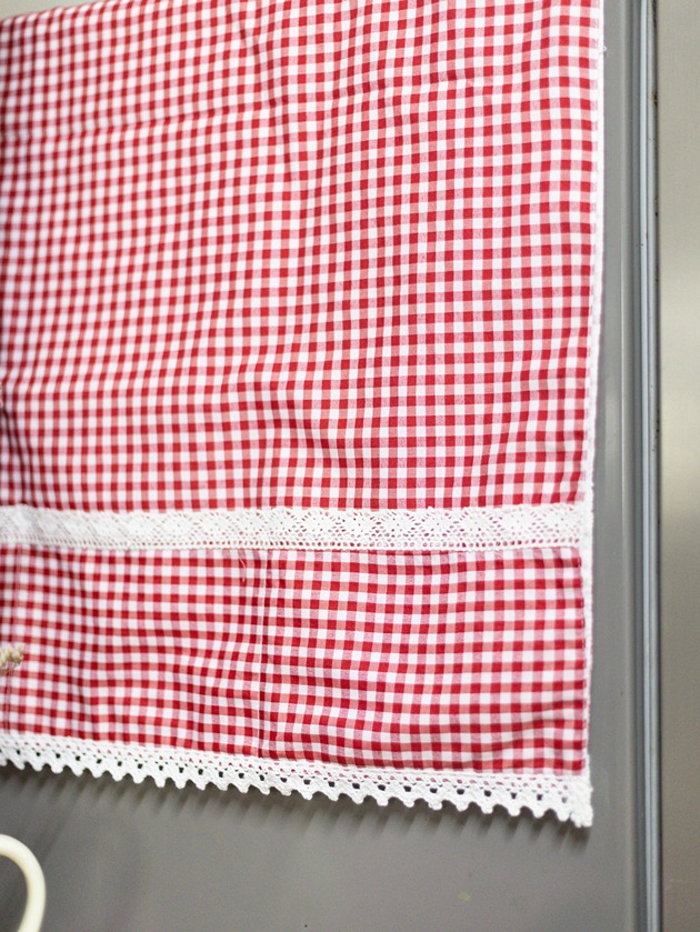 Fridge Top Cover - Classic red and white gingham and lace (Size: Large / Medium)