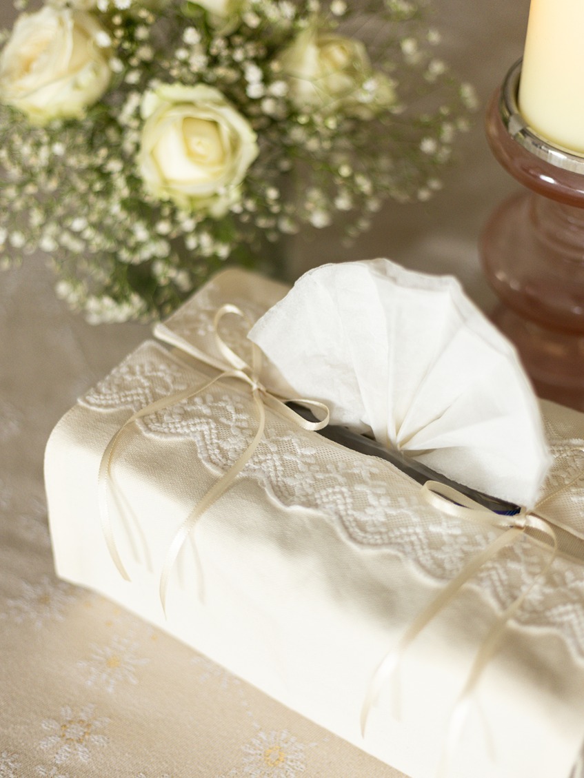 Tissue Box Cover - Classic Beige And Lace Themed (Single Unit) - Large 