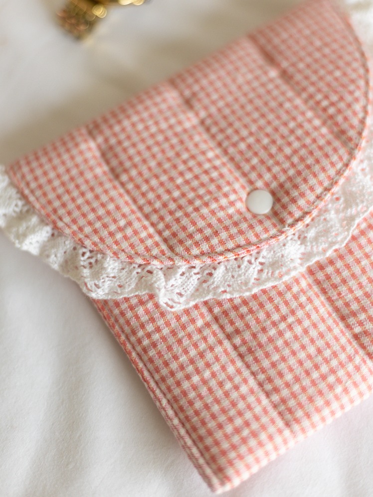 Sanitary Pouch - Pastel orange gingham 