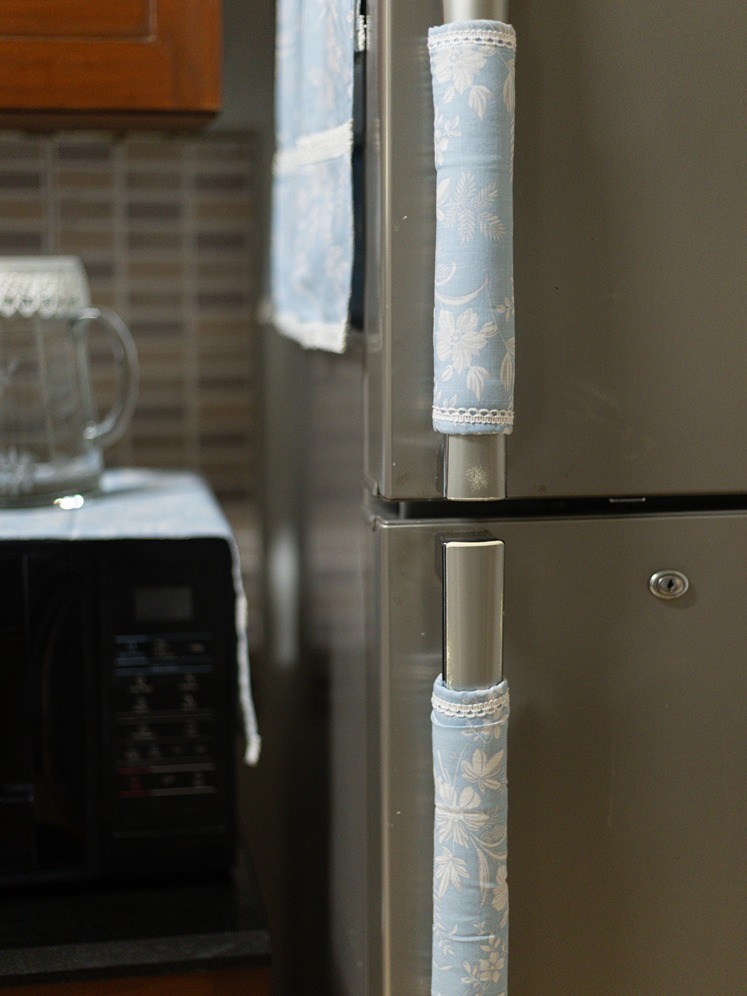 Fridge Handle Covers - Light Blue Floral and Lace Themed (set of 2)