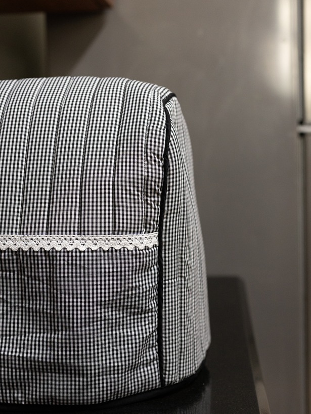 Kitchen Aid Cover - Classic Black and White Gingham with Lace