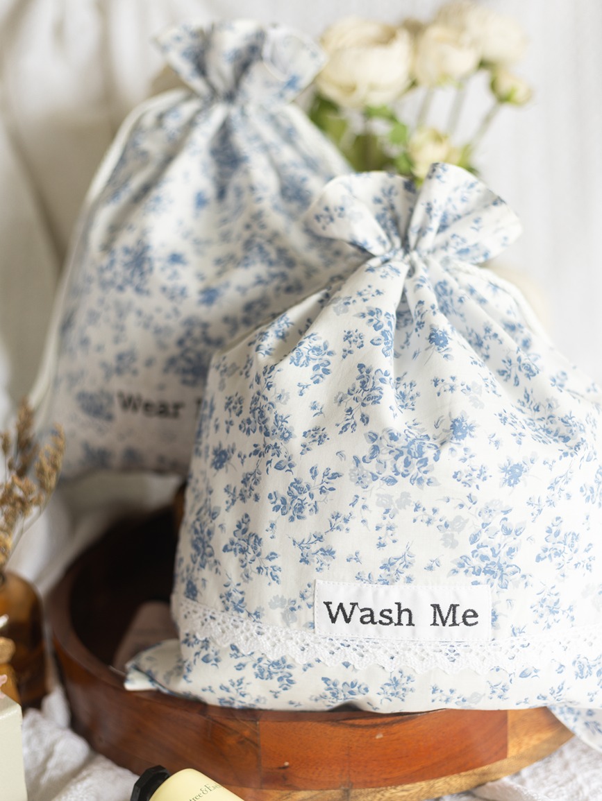 Drawstring Bag -  Whispering Blue Florals (Set of 2 units - Wear Me and Wash Me)