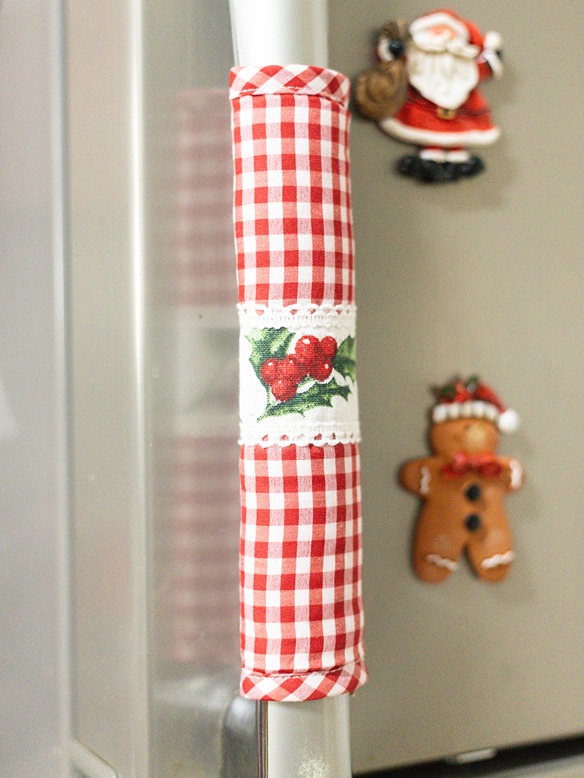 Fridge Handle Covers - Classic red gingham with cherry and lace themed detailing (set of 2)