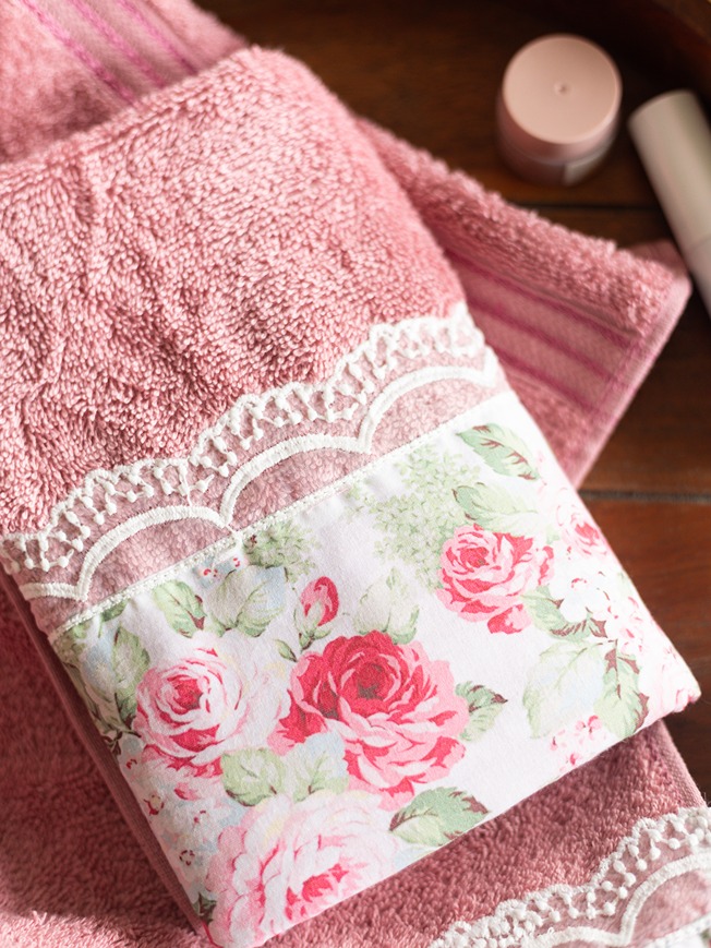 Hand Towel - Eternal Rose Collection - Muted Pink with scallop organza lace (Size: 16