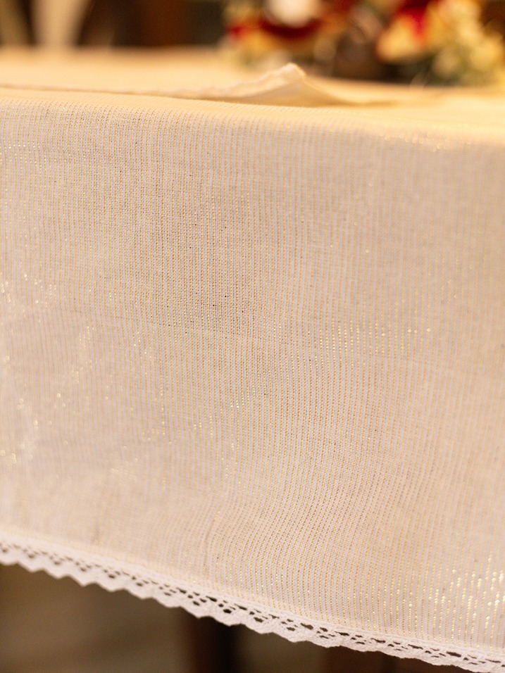 Table Cover - Cream with fine gold lines (4 Seater / 6 Seater / 8 Seater)