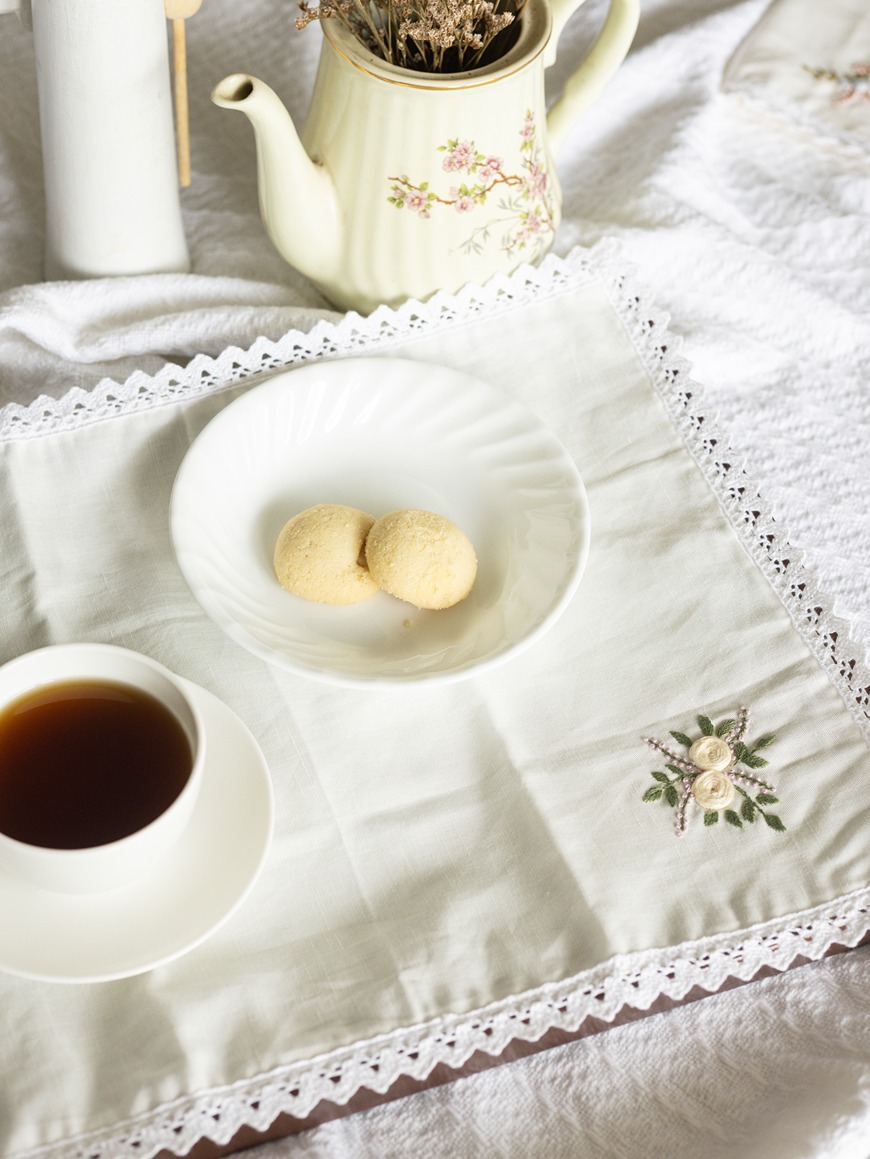 Hand Embroidered Tray Cloth - Cream Rose (Small Size; Single Unit)