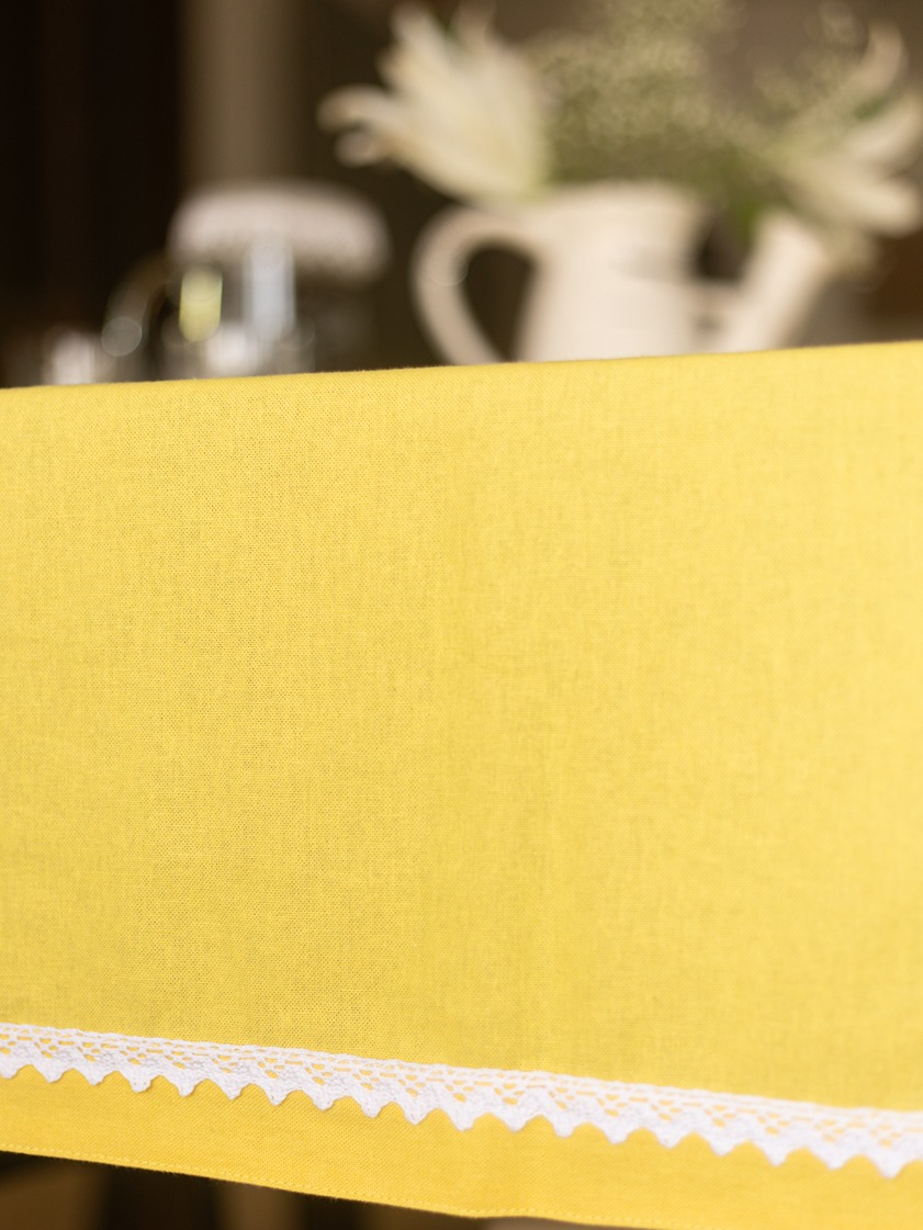Table Cover - Solid, bold yellow with lace detailing (4 Seater / 6 Seater / 8 Seater)