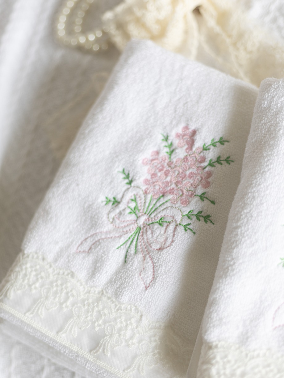 Hand Towel with embroidery - Pink Floral Themed - N (Size: 16
