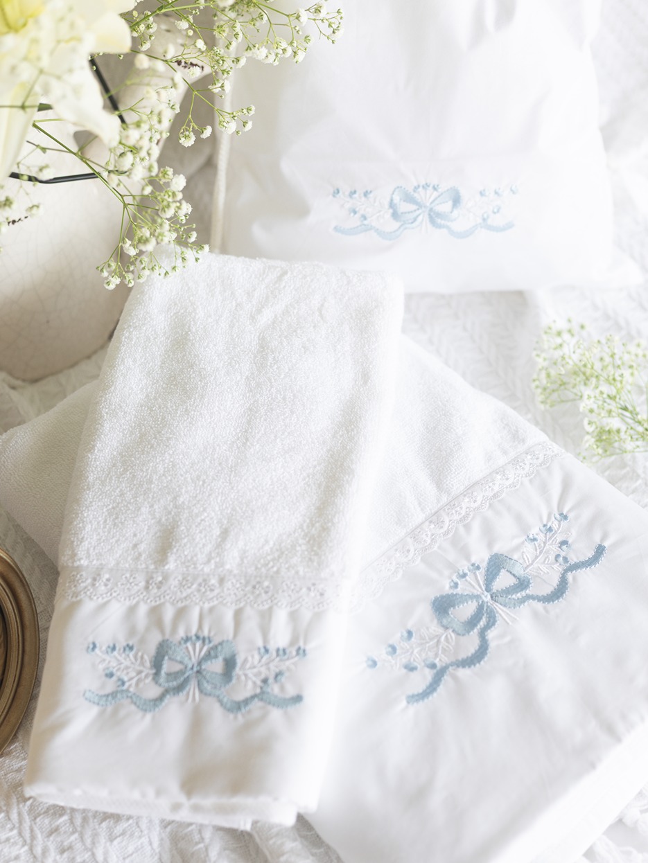 Bath & Hand Towel Set - Bownique Collection - White and Blue