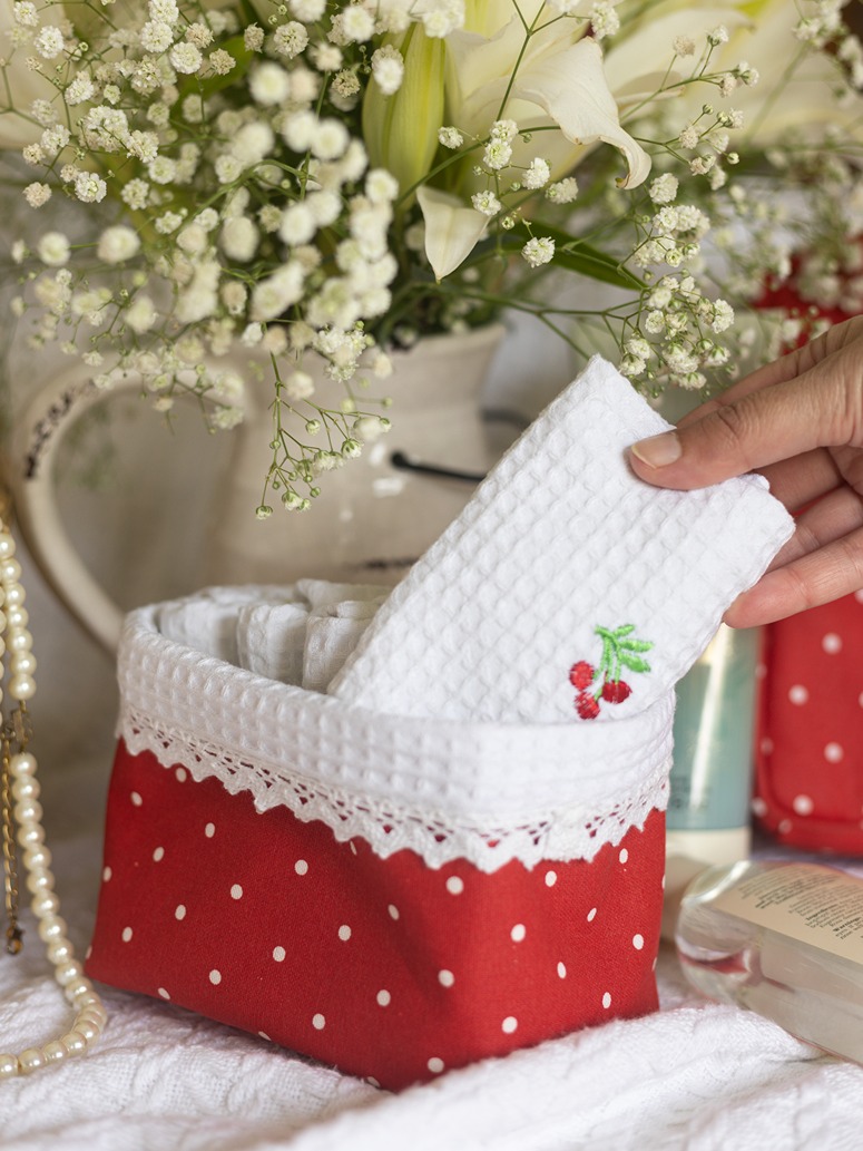 Basket Towel Set - Polka and Cherry Themed