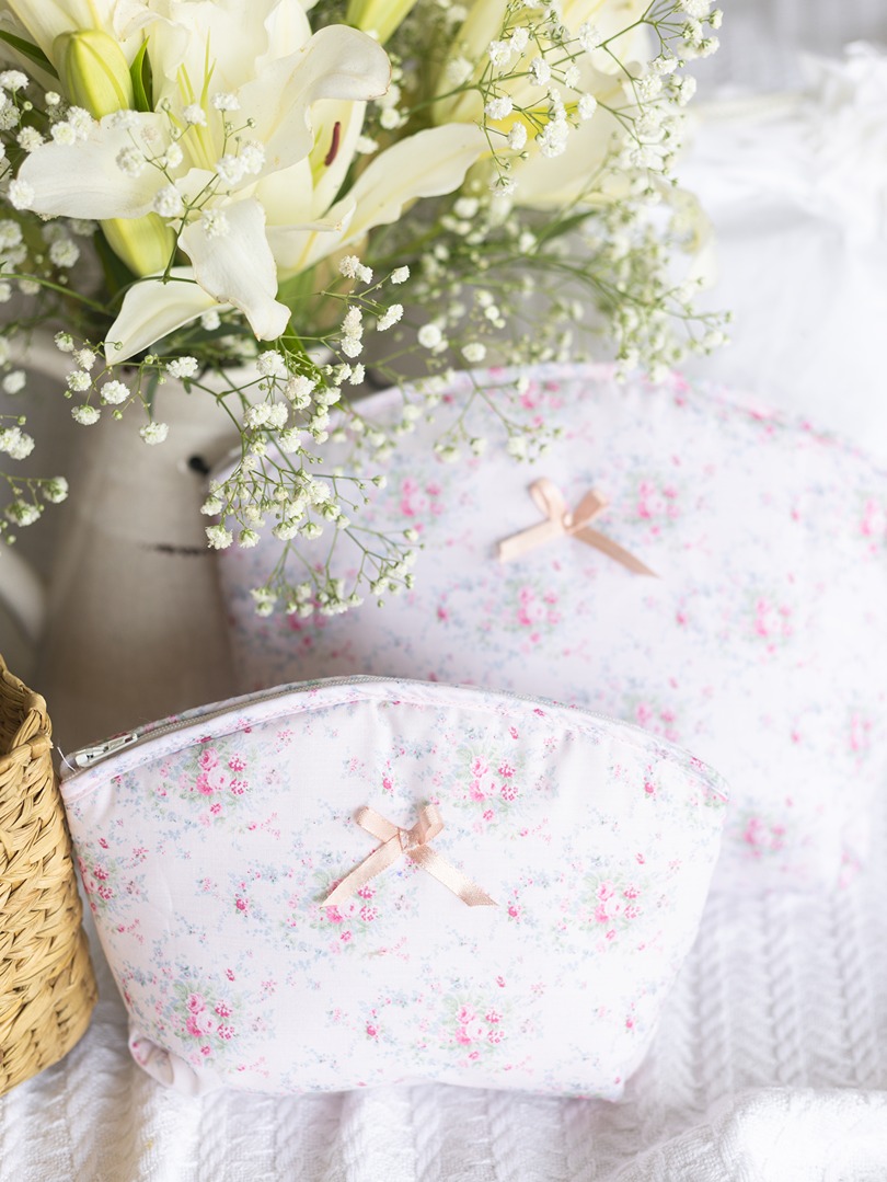 Multipurpose Pouch / Cosmetic Kit - Pink Floral - Set of Two (Medium & Large)