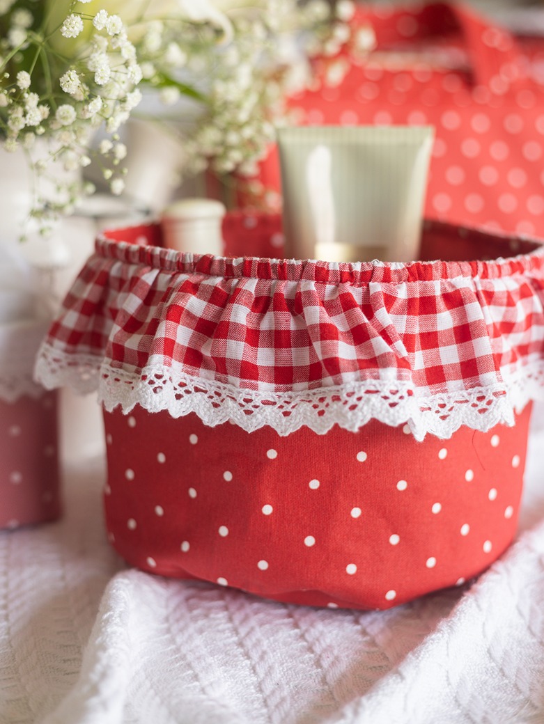 Fabric Baskets with ruffled edges - Red Polka and Gingham Themed (Single Unit)