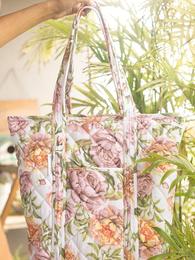 Quilted Tote Bags – Botanica (Large size: 15.5” x 12.5”)