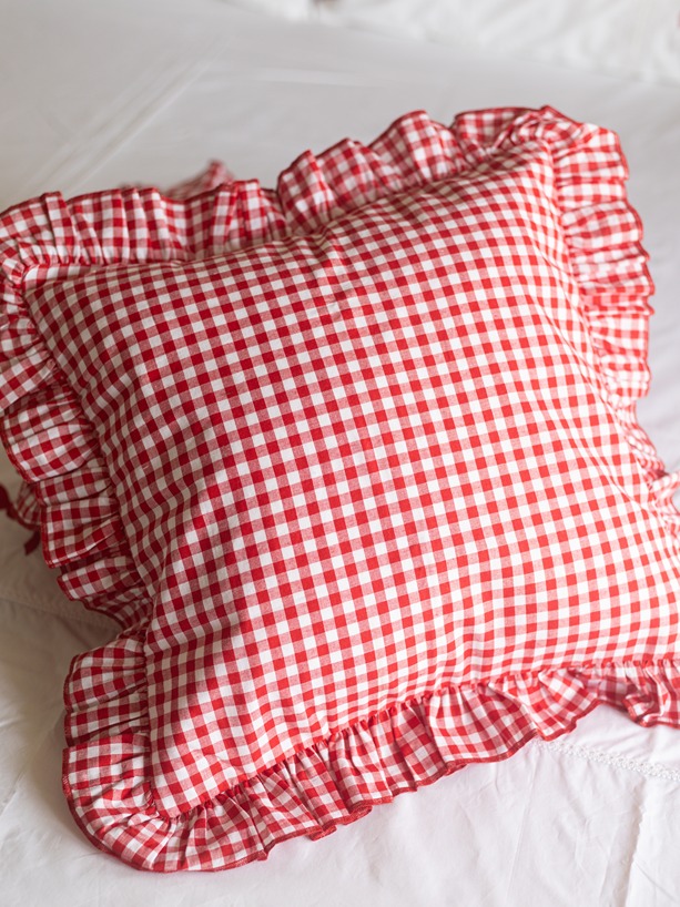 Cushion Covers - Classic Red Gingham with ruffled edges (16