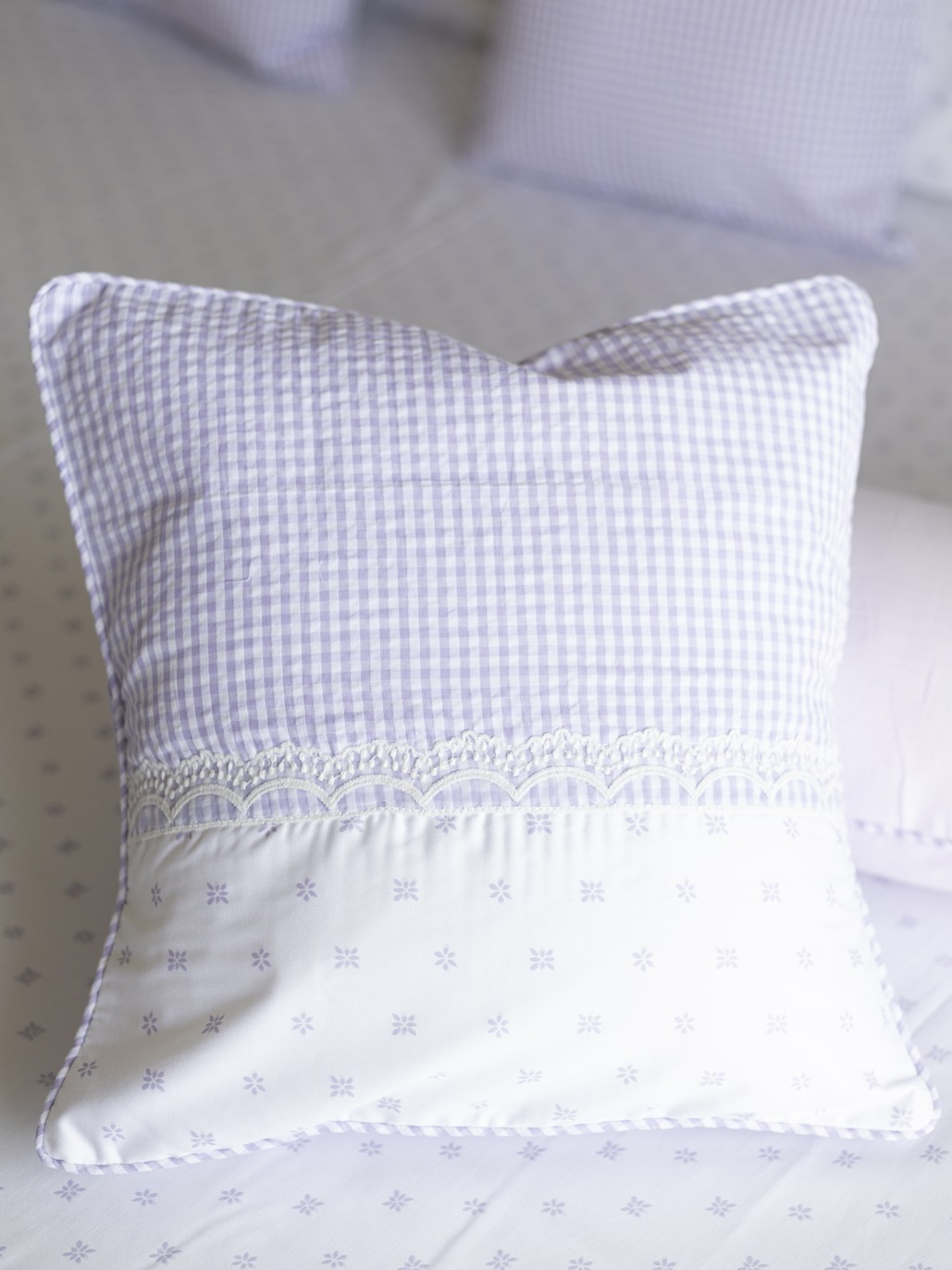 Cushion Covers - Sweet Lavender Hush - Floral, Lace and Gingham (16