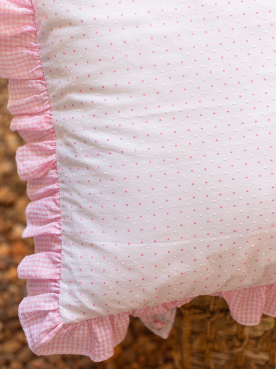 Cushion Covers - Pink and white dots with pink gingham ruffles - Beige (16