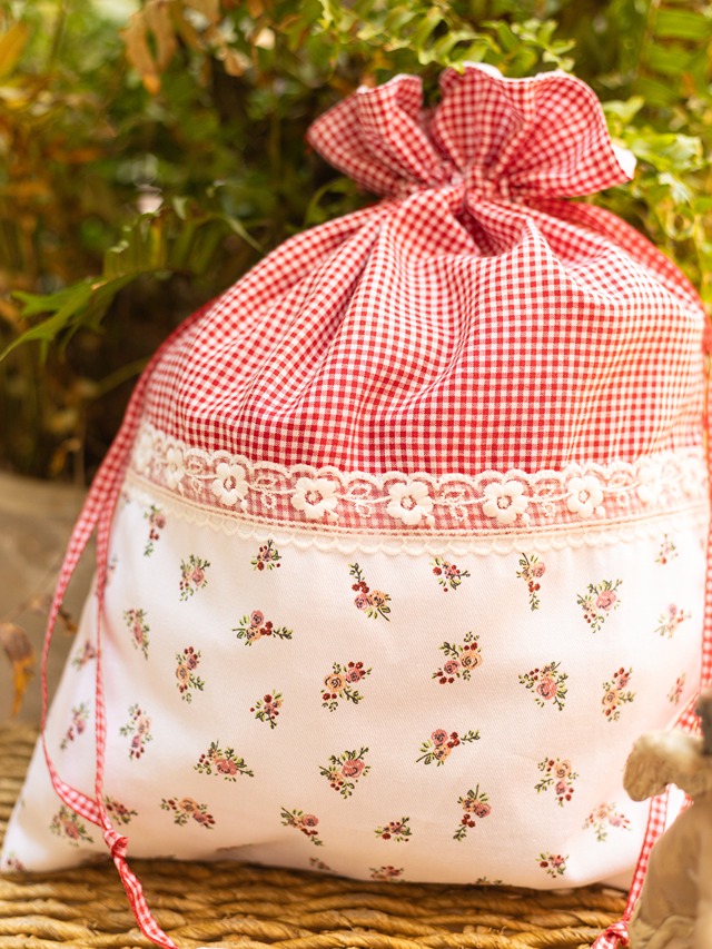 Drawstring Bag - Pretty Little Red Floral (Size: 12