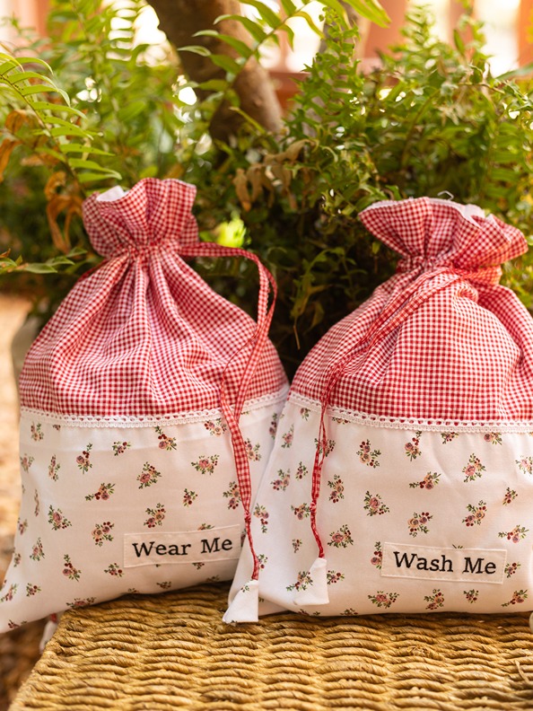 Drawstring Bag -  Pretty Little Red Floral (Set of 2 units - Wear Me and Wash Me)