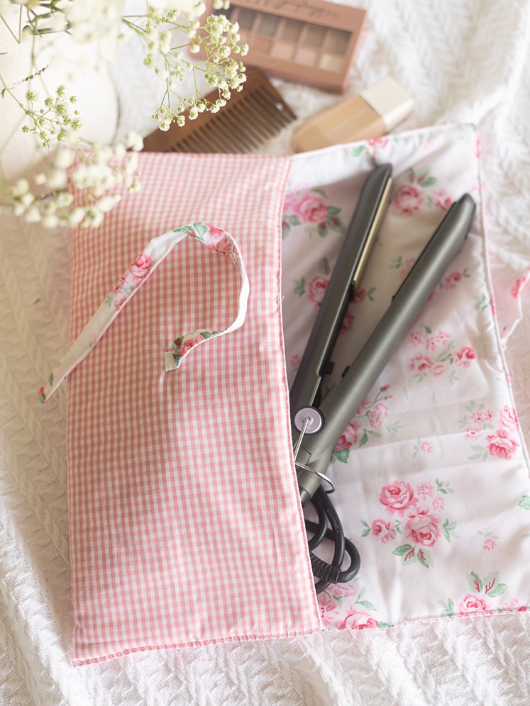 Flat Iron / Hair Straightener Cover - Pink Gingham with Floral Bliss