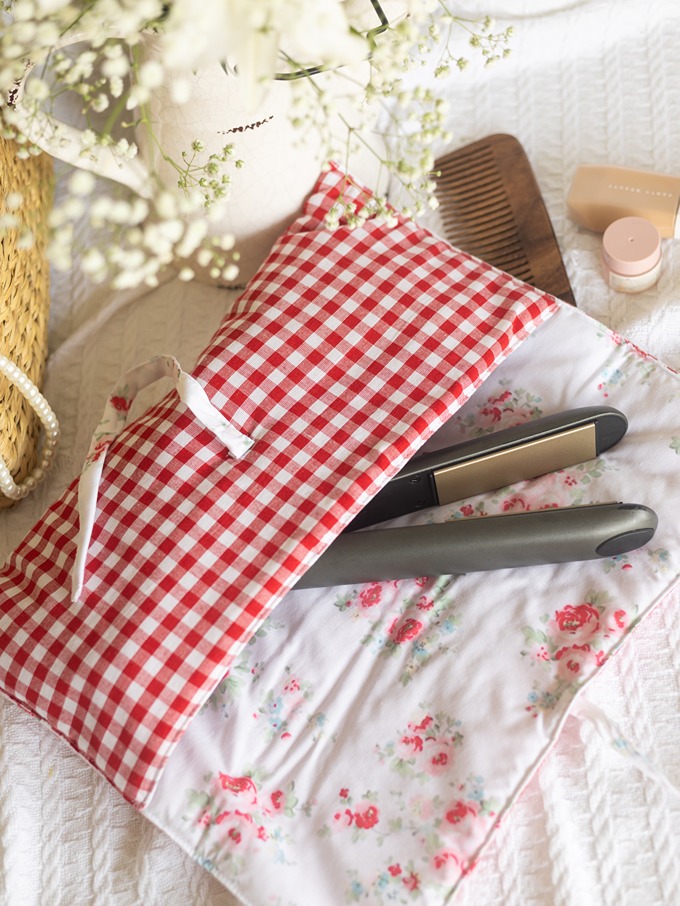 Flat Iron / Hair Straightener Cover - Red Gingham with Red Rose Whispers