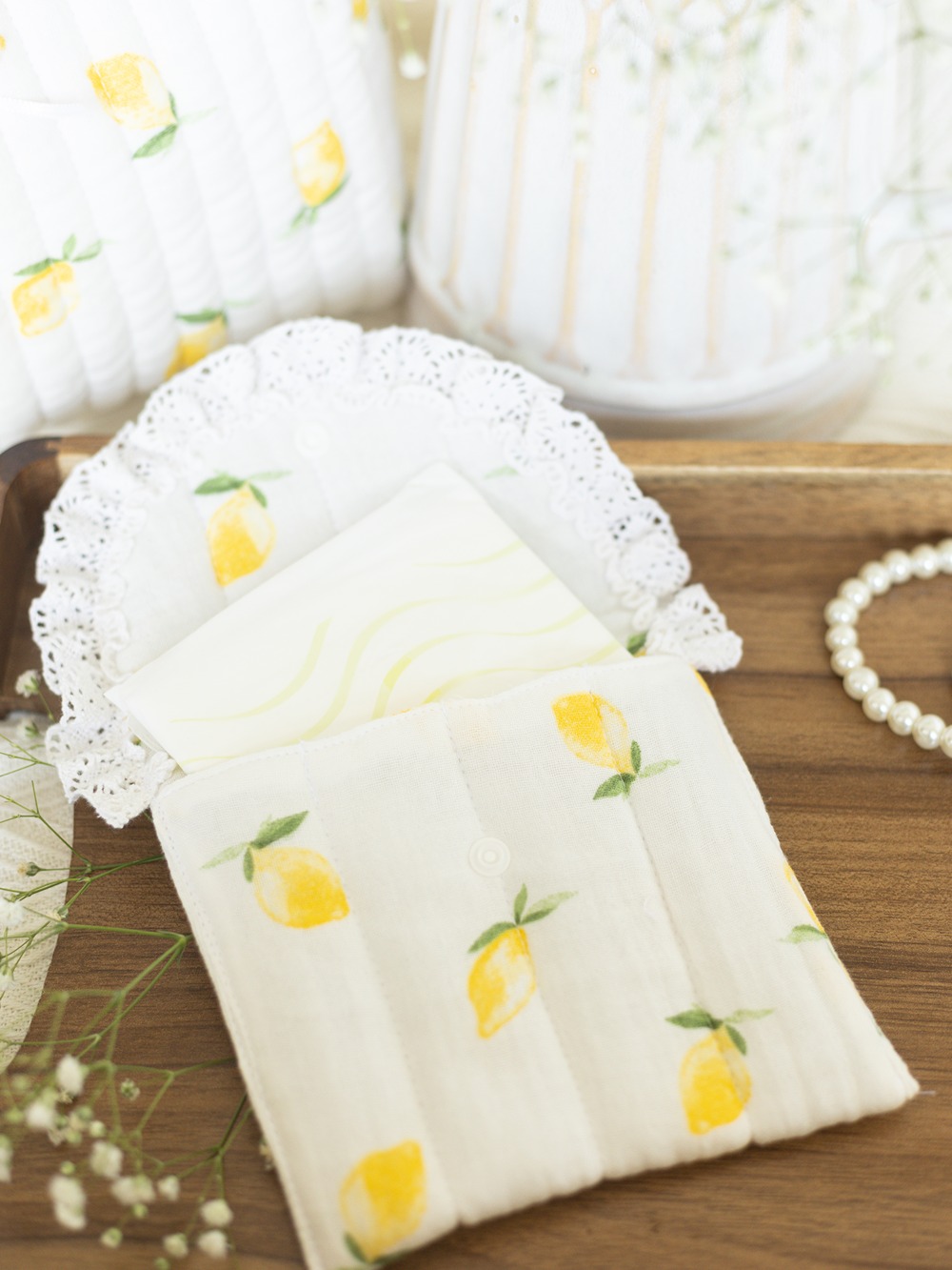 Sanitary Pouch - Quilted - Lemon Themed