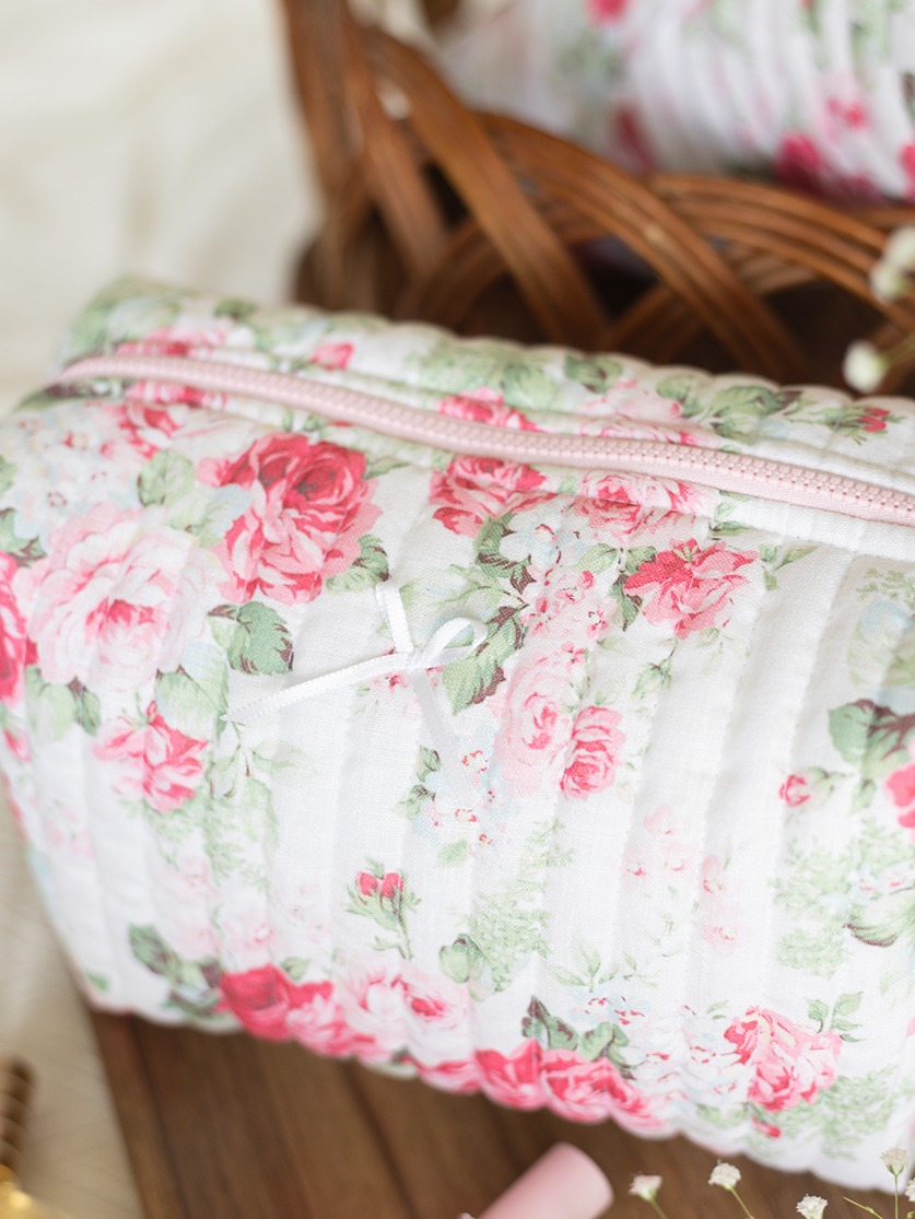 Quilted Multipurpose Pouch / Cosmetic Kit - Eternal Rose Collection (Large size: 9