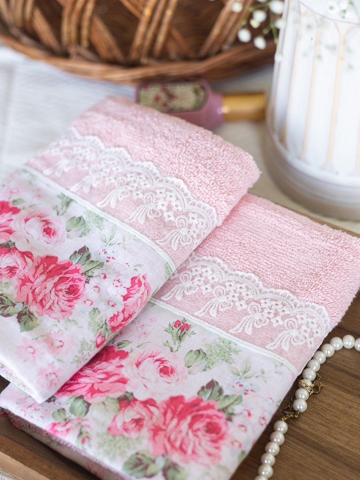 Hand Towel - Baby pink with Eternal Rose (Size: 16