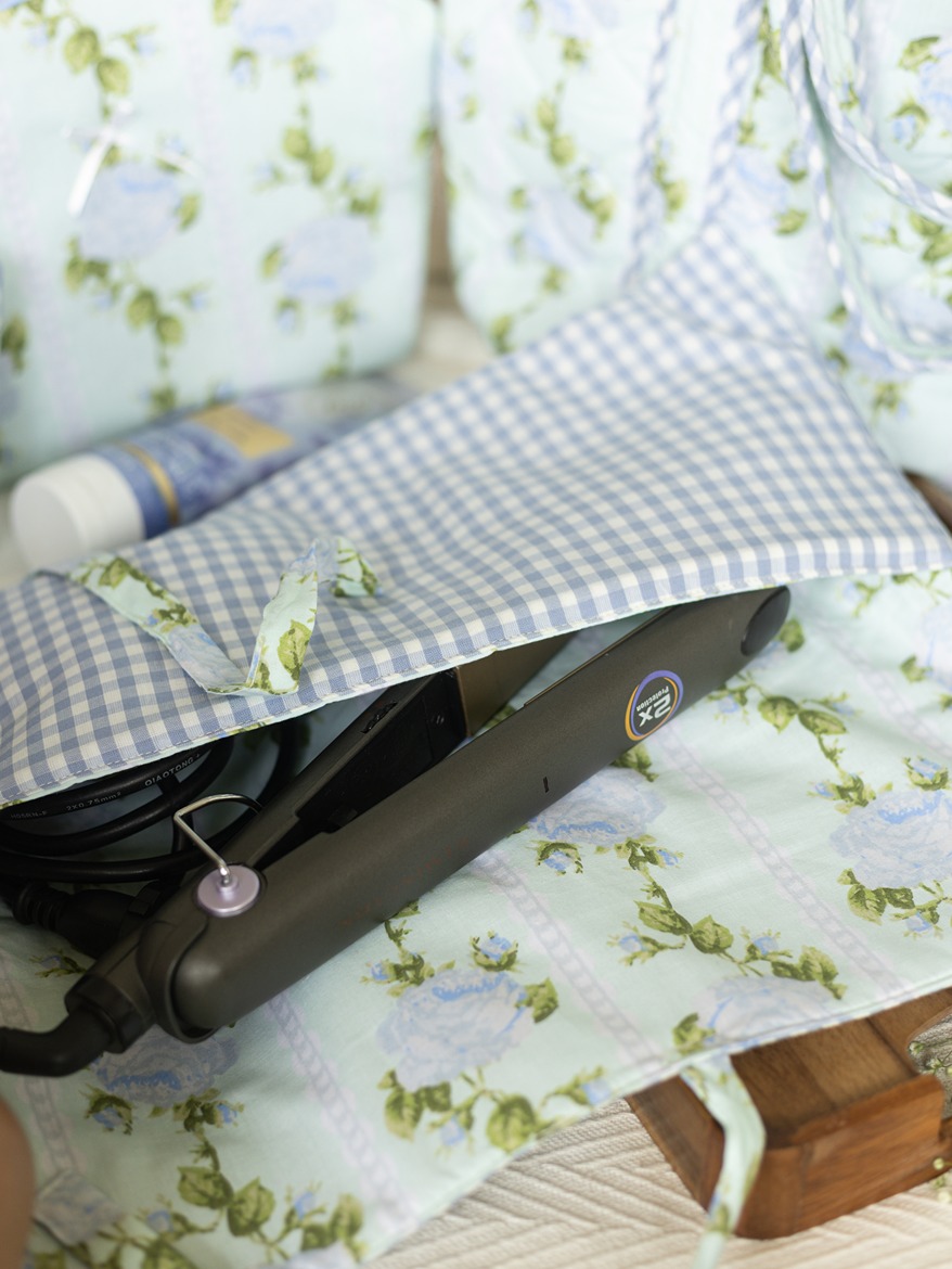 Flat Iron / Hair Straightener Cover - Blue Rose And Ginghams 