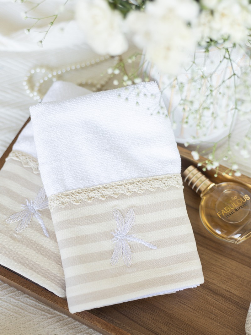 Hand Towel - Dragonfly Themed Embroidery (Size: 16