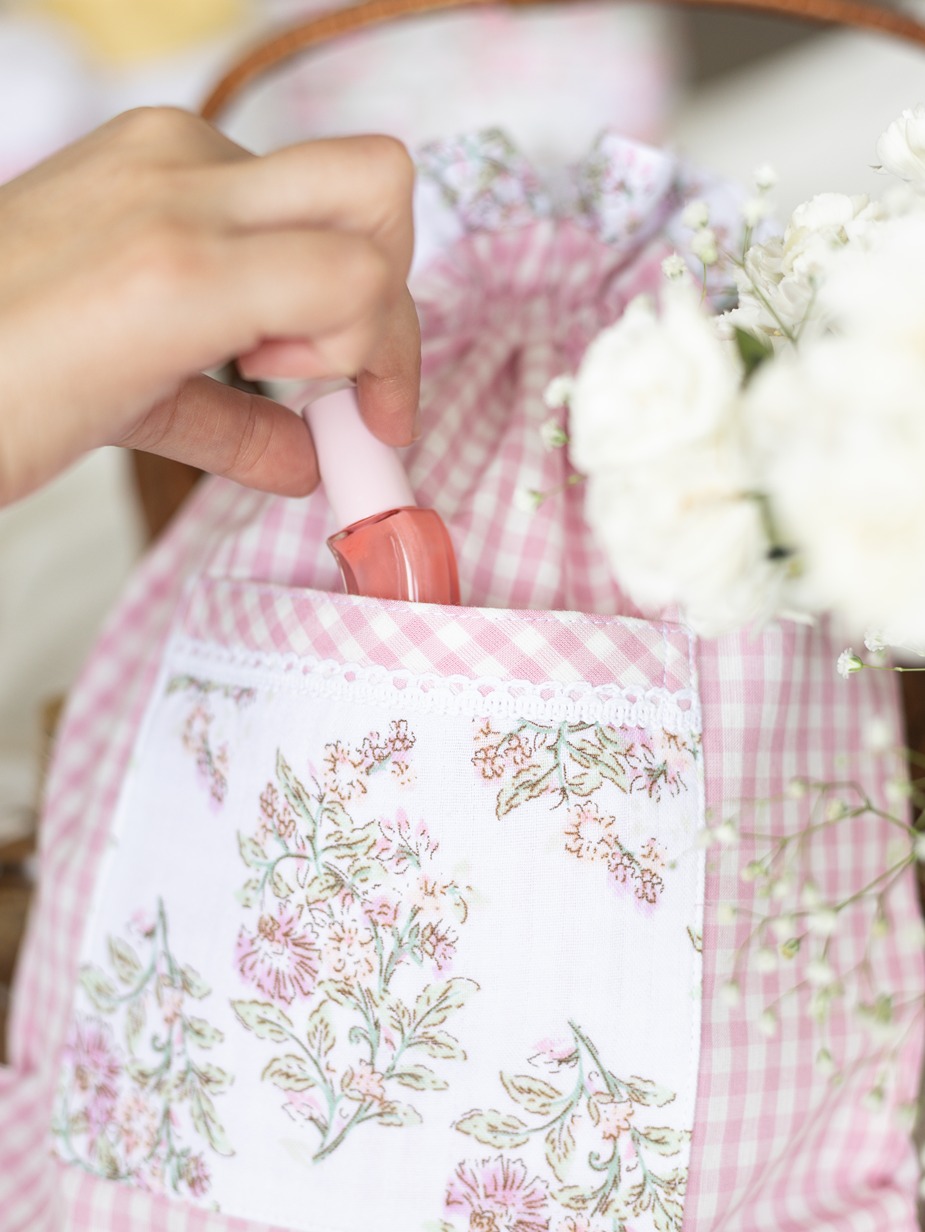 Drawstring Bag - Lavender Blush Themed with Pocket (Size: 12