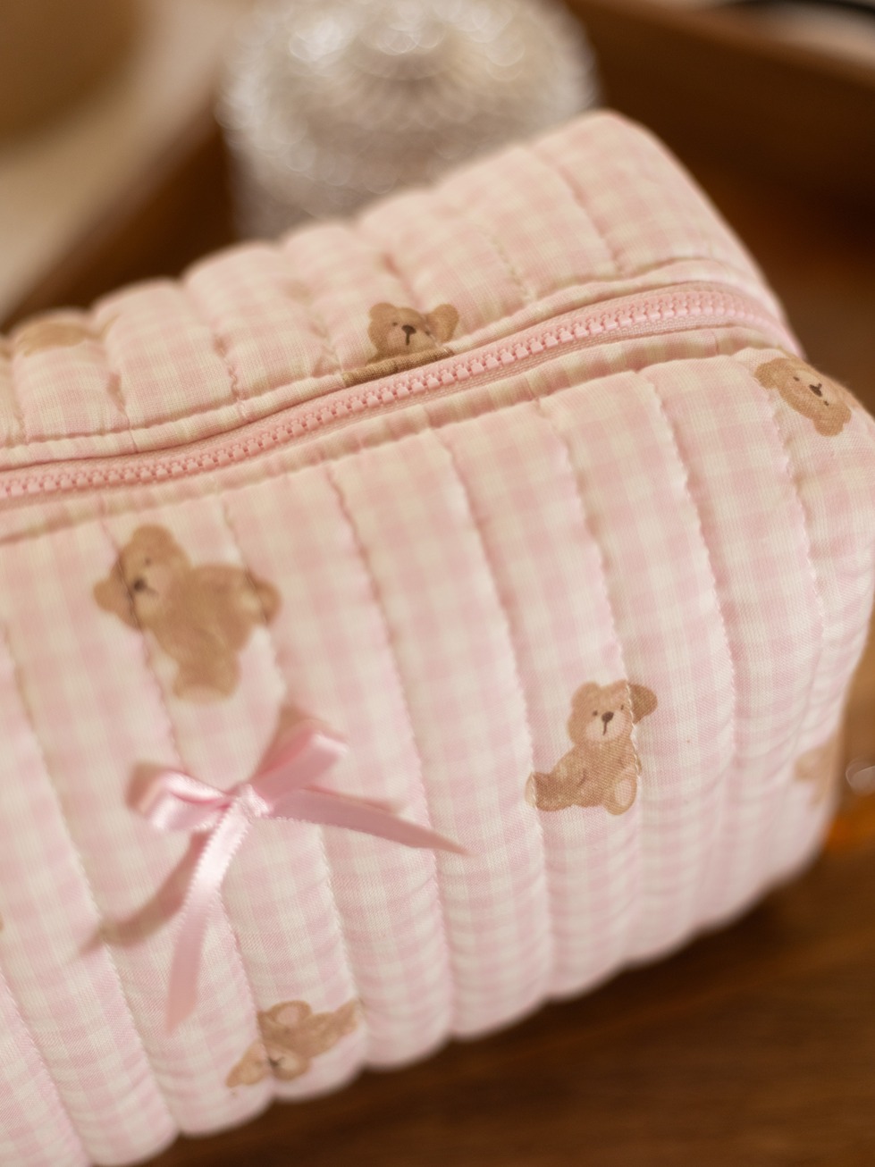 Quilted Multipurpose Pouch / Cosmetic Kit - Teddy Blush (Large size: 9