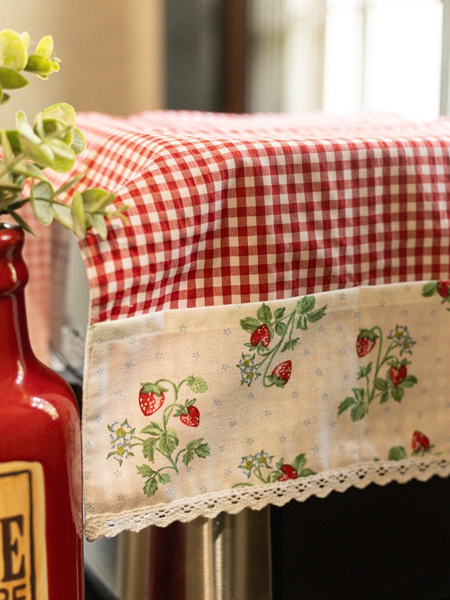 Oven Top Cover - Red Gingham with strawberry