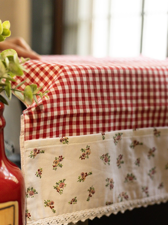 Oven Top Cover - Red Gingham with pretty little red floral