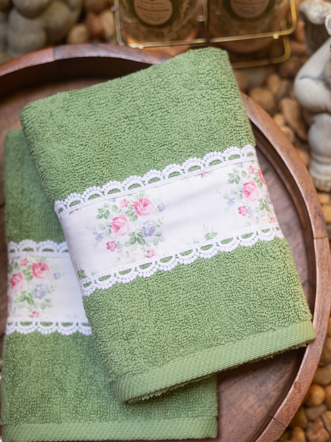 Hand Towel - Green - Garden whispers (Size: 16