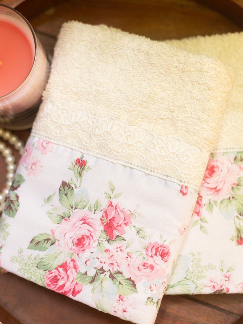 Hand Towel - Eternal Rose Collection - Cream with scallop organza lace (Size: 16