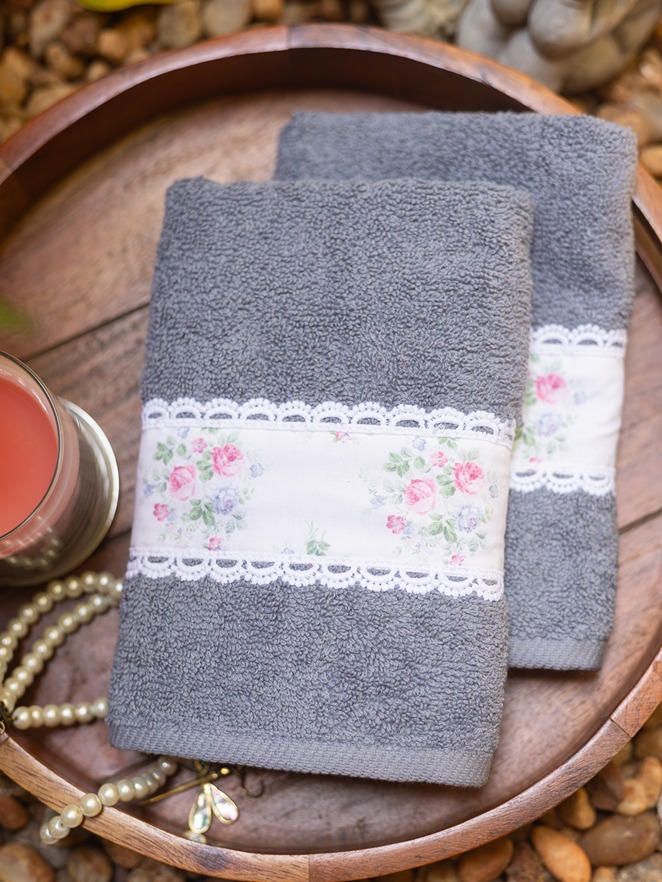 Hand Towel - Dark Grey - Garden whispers (Size: 16