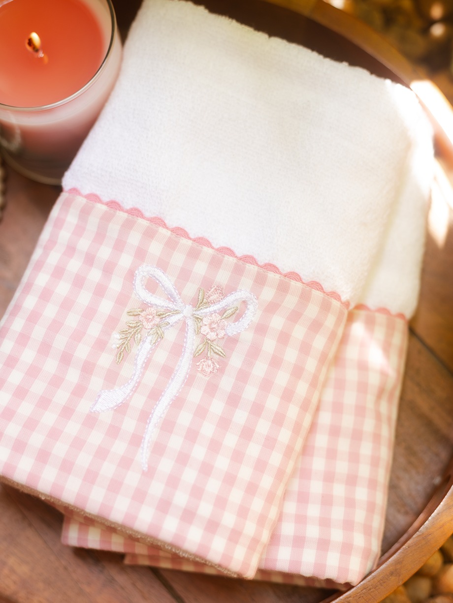 Hand Towel - Bownique - White with pink gingham (Size: 16