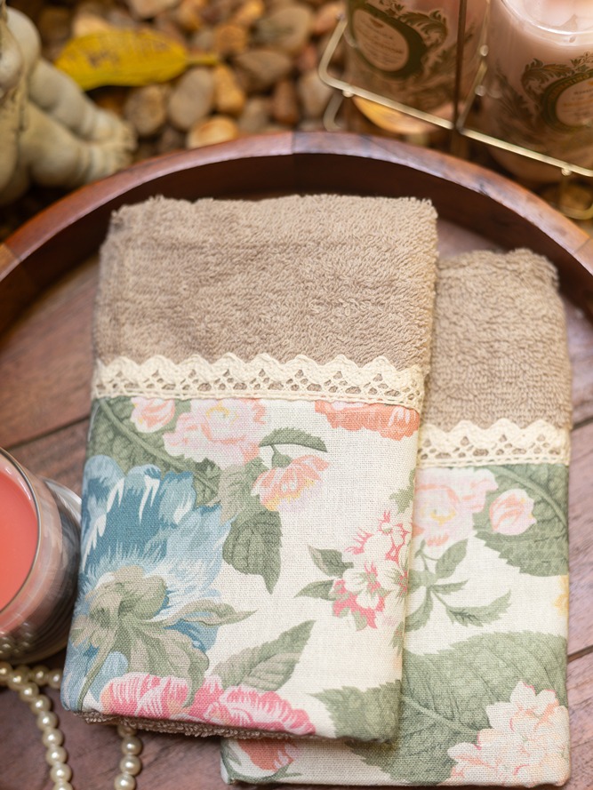 Hand Towel - Dark Beige - muted floral (Size: 16
