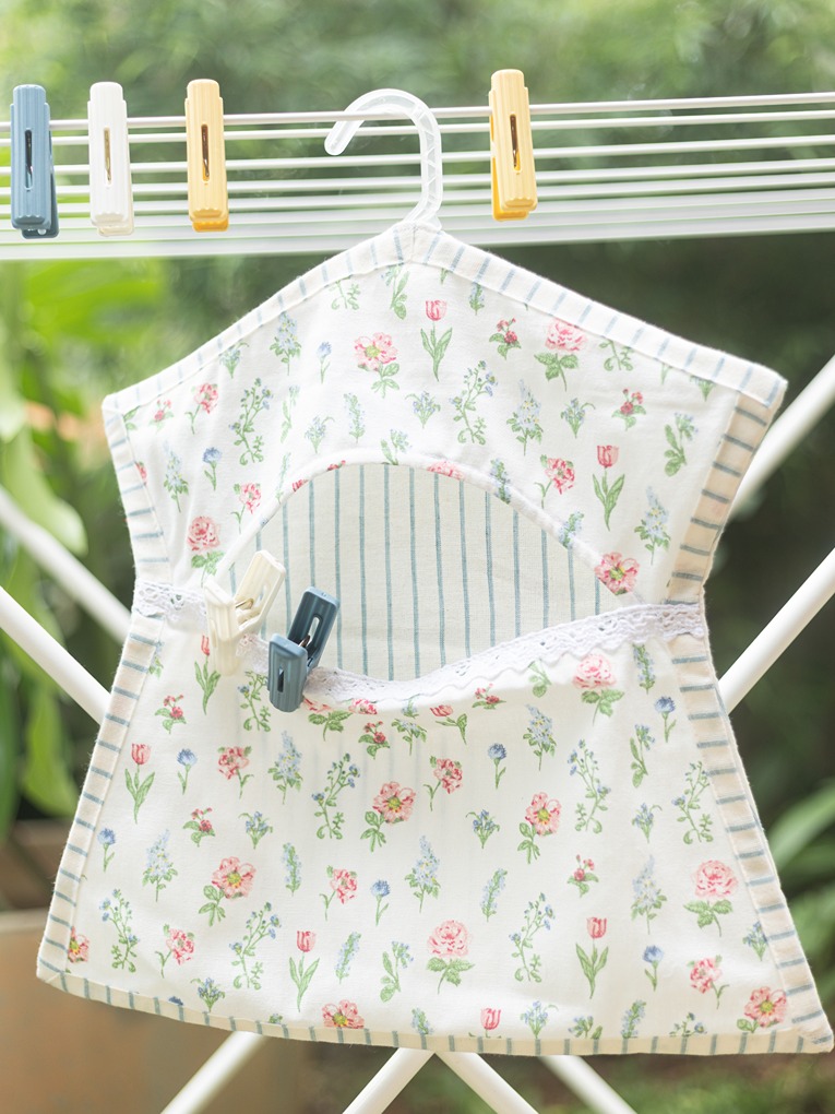 Peg Bag - Blue Floral and Stripes Themed