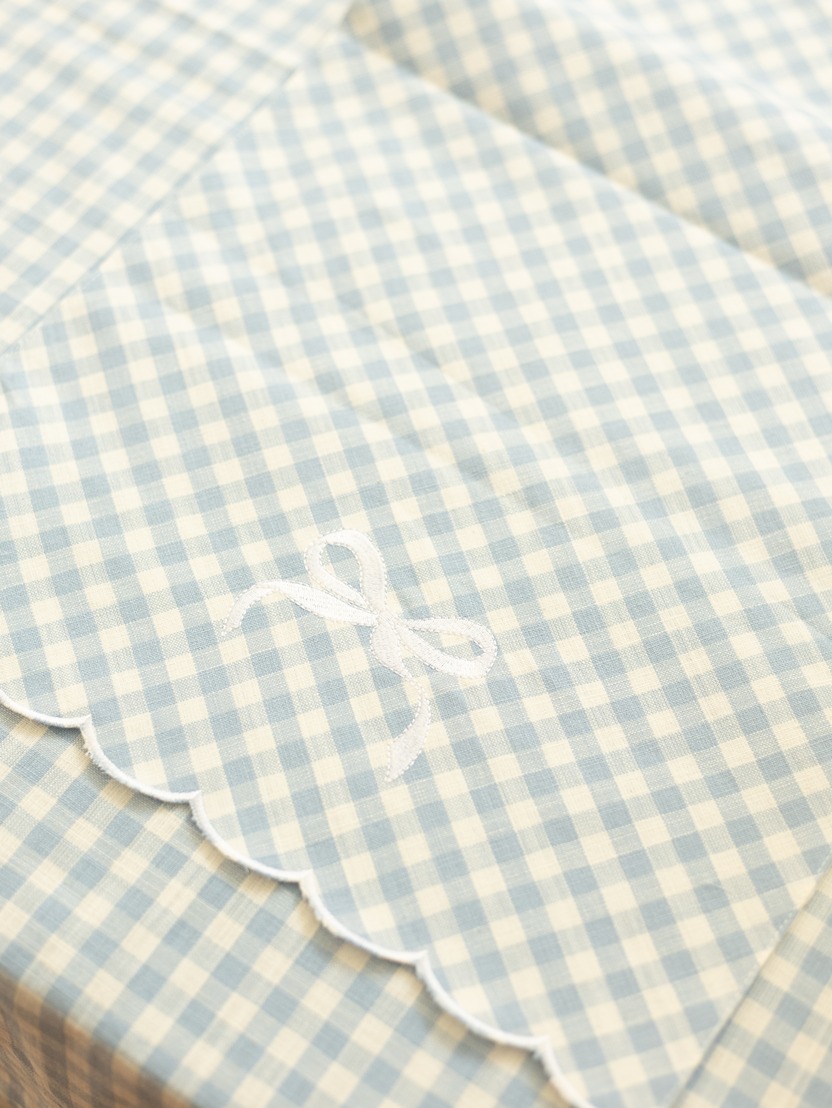 Table Runner - Cottage Vibes - Blue Gingham with bow embroidery  (Size: 14
