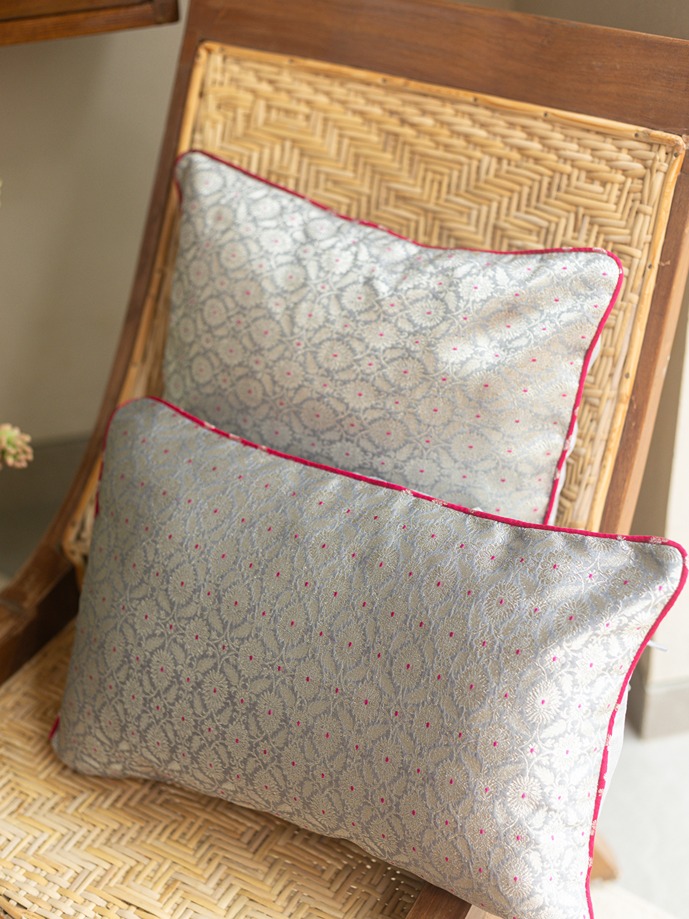 Lumbar Cushion Covers - Festive - Rich Grey Brocade (12