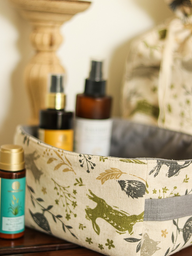 Fabric Baskets with handle - Woodlands (Size: 7.5