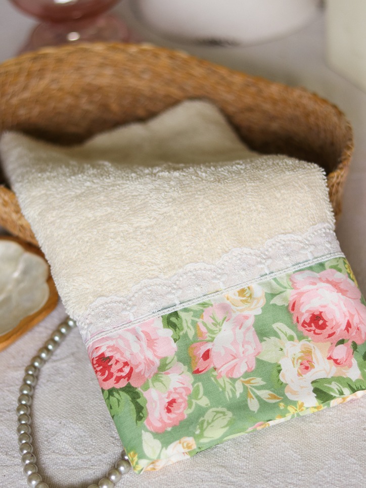 Hand Towel - Cream with green floral (Size: 16