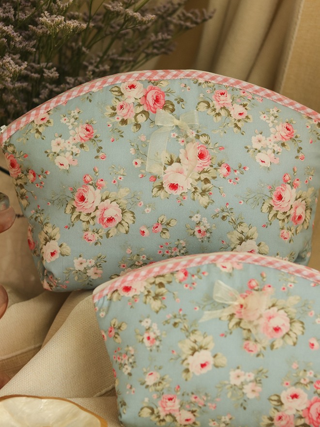 Multipurpose Pouch / Cosmetic Kit - Whimsical Roses - Set of Two (Medium & Large)