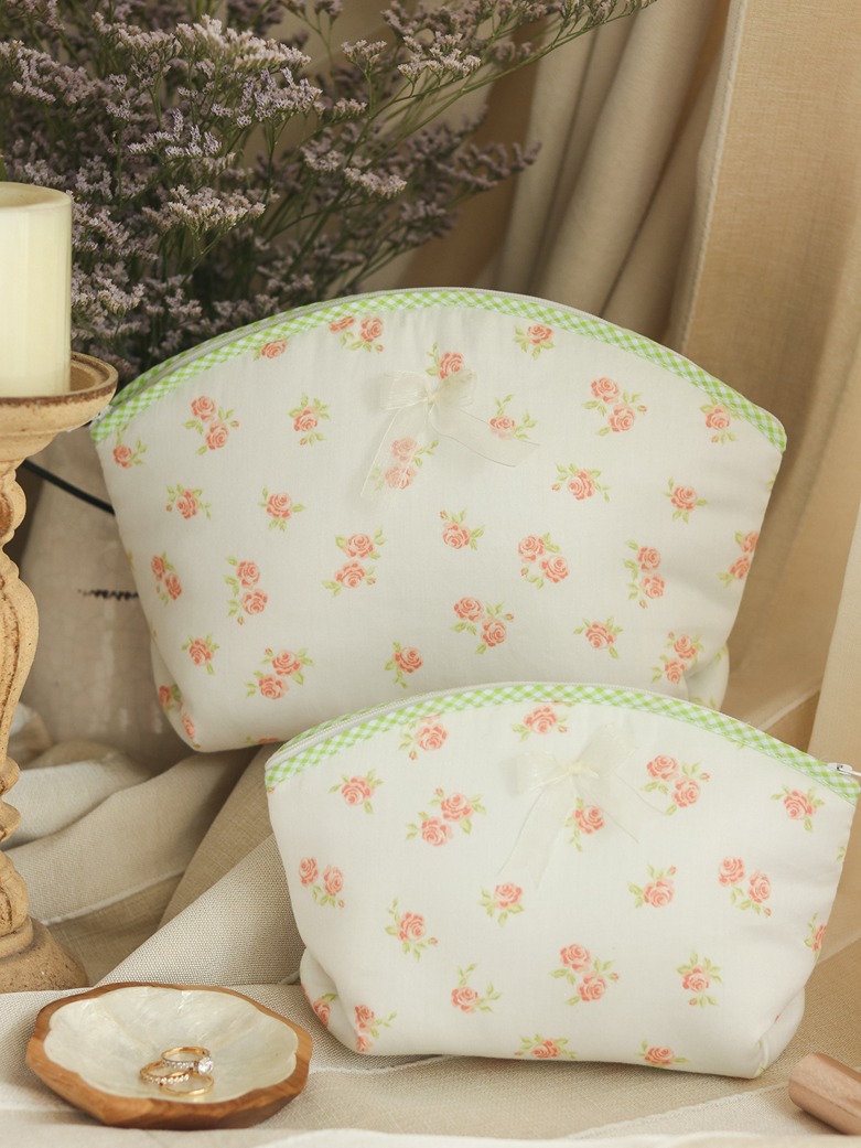 Multipurpose Pouch / Cosmetic Kit - Peach Roses - Set of Two (Medium & Large)