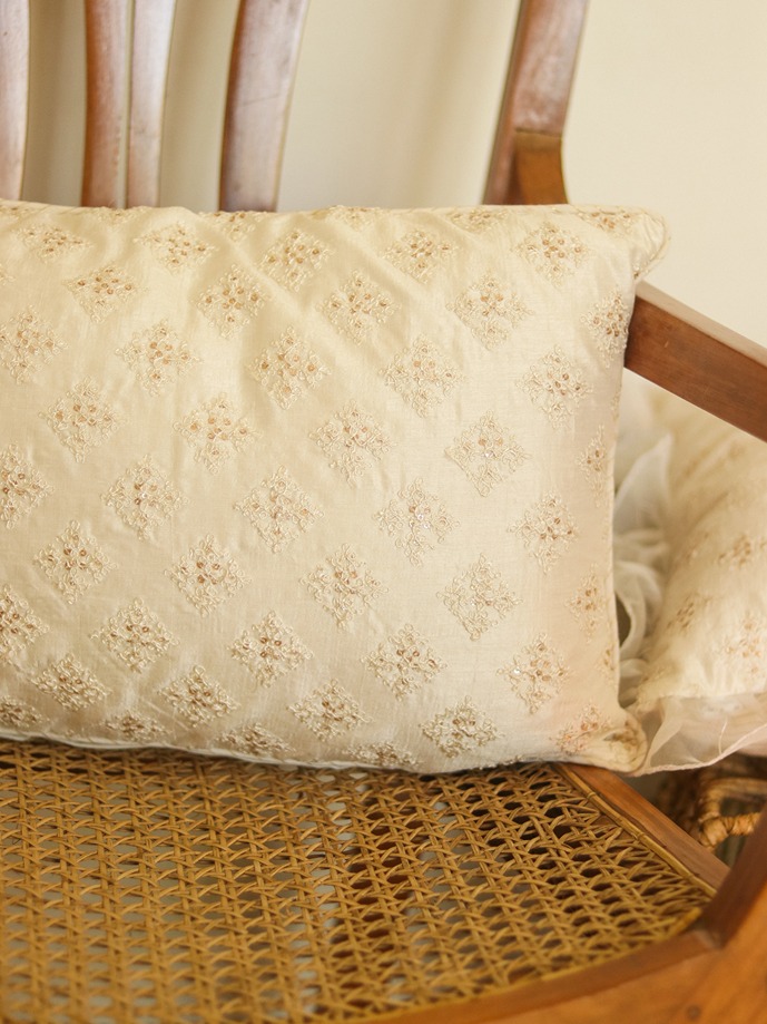 Lumbar Cushion Covers - Festive Delight - White with embroidery and self piping - 12