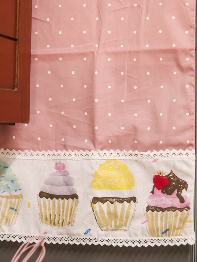 Fridge Top Cover - Pink polka with cupcake themed detailing (Size: Large / Medium)